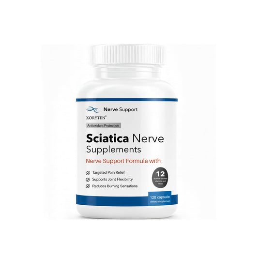XORYTEN sciatic capsules bottle showing premium botanical formula.