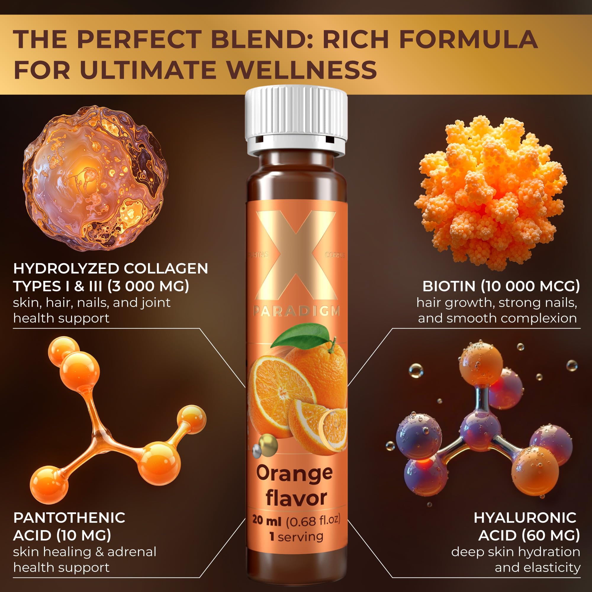 XParadigm Puritas Corpus liquid collagen pour demonstrates convenient ready-to-drink format.