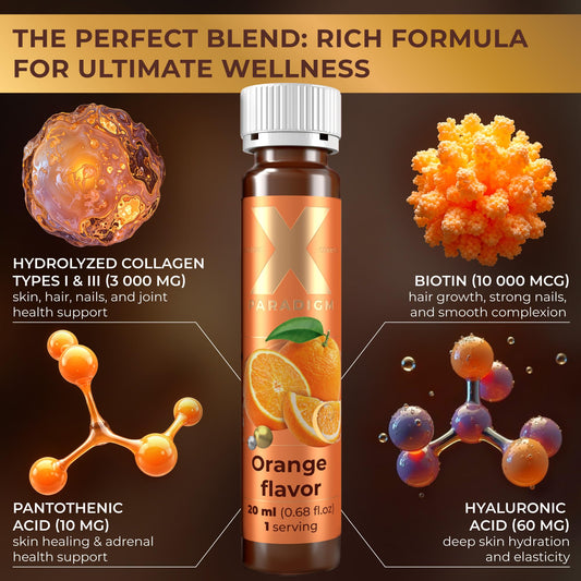 XParadigm Puritas Corpus liquid collagen pour demonstrates convenient ready-to-drink format.