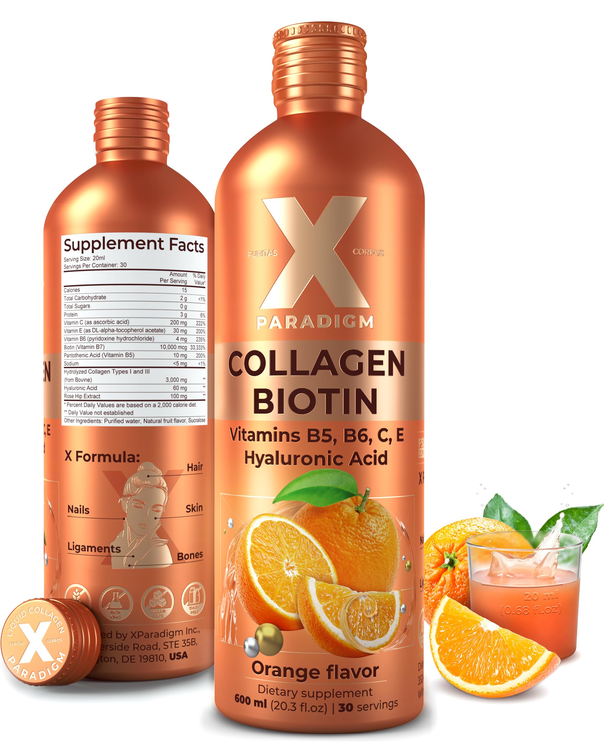 XParadigm Puritas Corpus orange flavor bottle for daily collagen intake supporting skin hydration