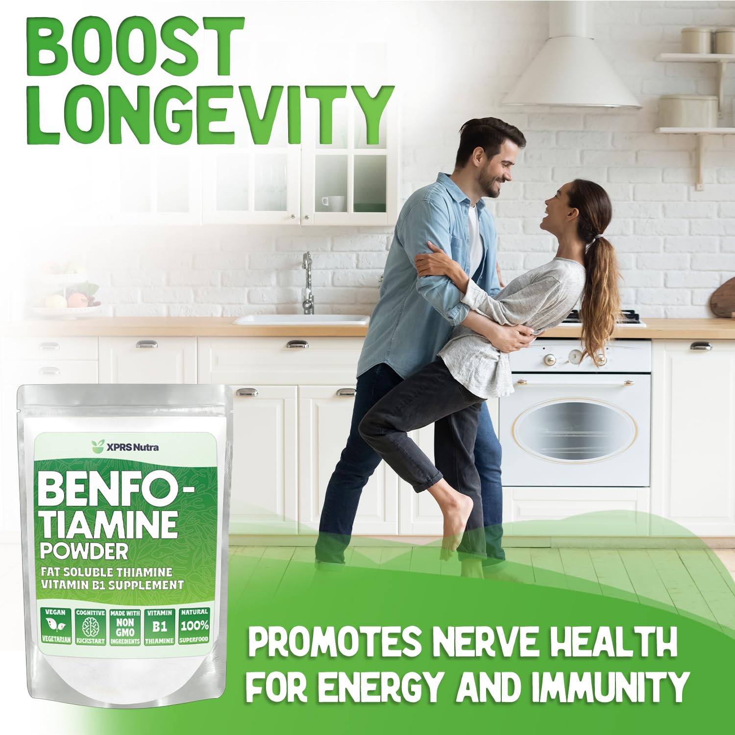 XPRS Nutra Benfotiamine bottle cap close-up highlights vegan-friendly supplement.