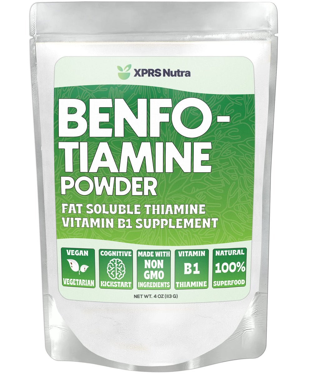 XPRS Nutra Benfotiamine Powder bottle, fat-soluble B1 for daily support and easy dosing.