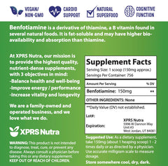 XPRS Nutra Benfotiamine Powder packaging scene, compact 4 oz jar for home use.