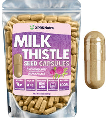 XPRS Nutra Milk Thistle bottle on a kitchen counter, with potential liver support benefits.