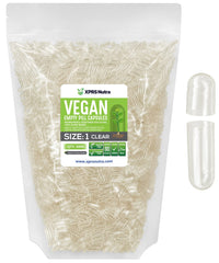XPRS Nutra Size 1 clear vegan capsules visible for precise filling and customization