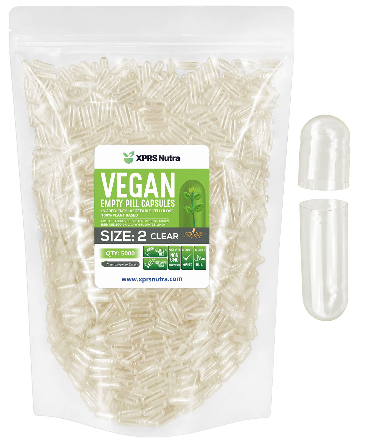 XPRS Nutra size 2 clear empty capsules for precise filling and measurement.