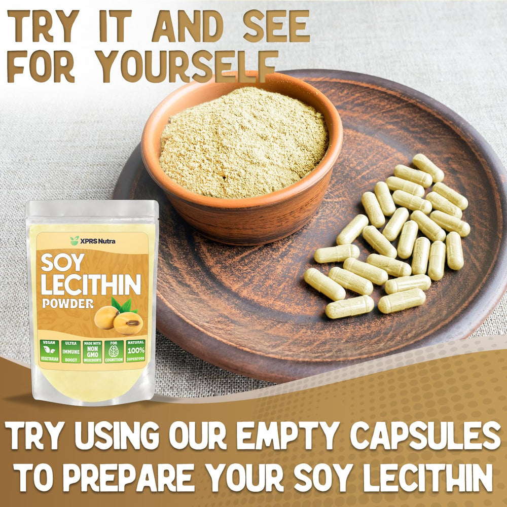 XPRS Nutra Soy Lecithin Powder on a kitchen scene showcases quick, easy mixing.