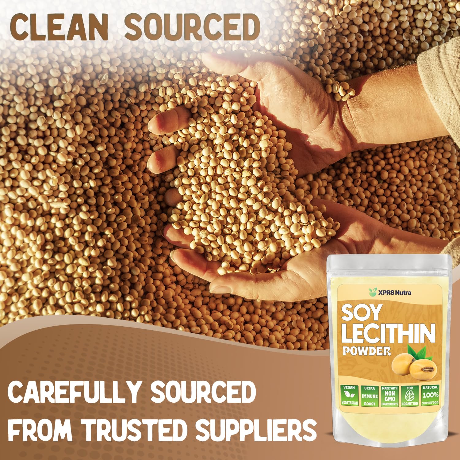 XPRS Nutra Soy Lecithin Powder with a scoop blends easily into smoothies and batters.