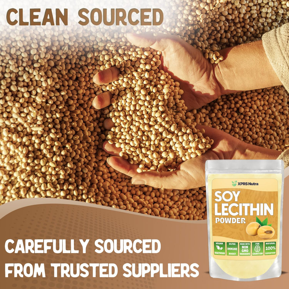 XPRS Nutra Soy Lecithin Powder with a scoop blends easily into smoothies and batters.