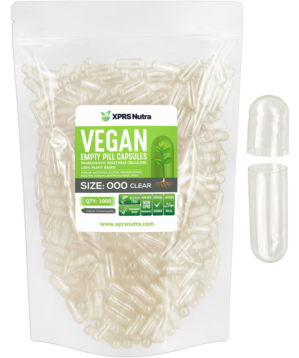XPRS Nutra vegan size 000 capsules in clear shells for DIY filling and tracking