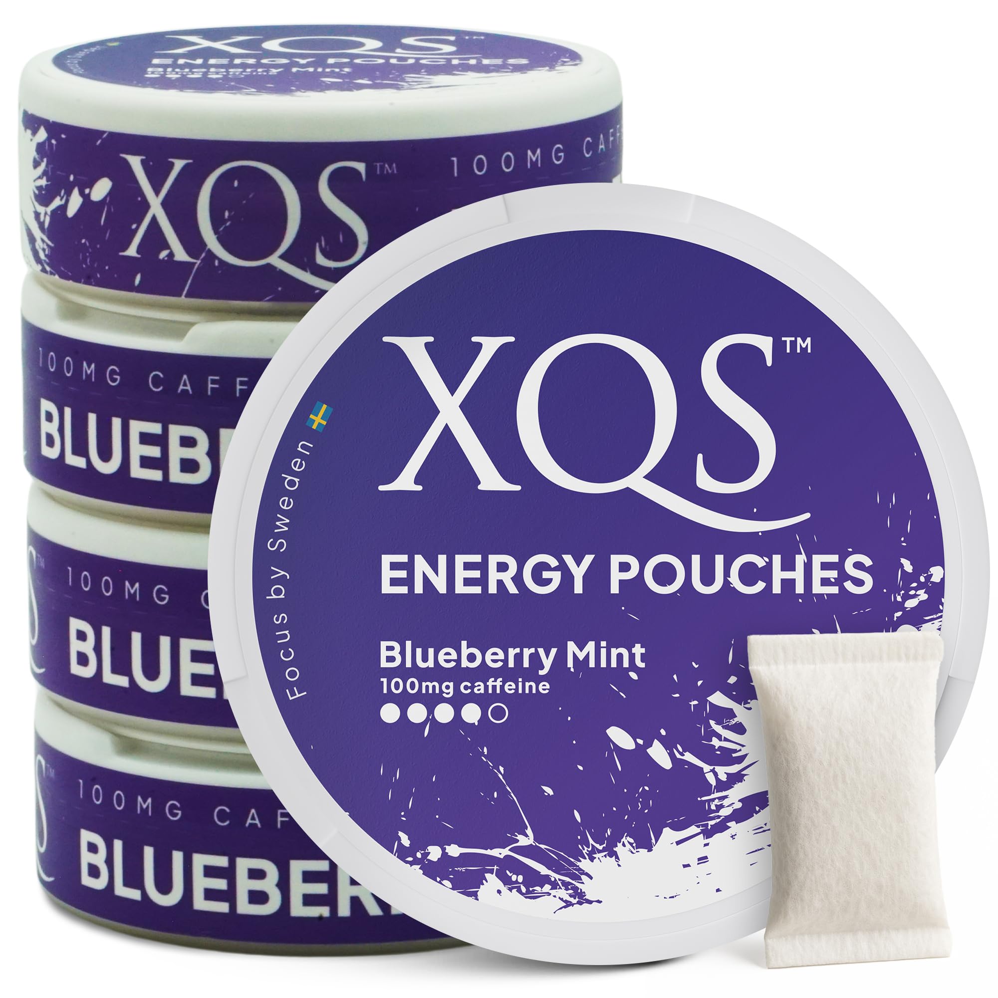 XQS Blueberry Mint energy pouch for on-the-go focus and clean energy.