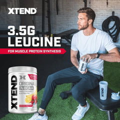 Xtend Original BCaa Powder label highlights electrolytes and a sugar free formula.