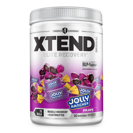 Xtend Original BCAA powder tub front showing 30 servings for intra-workout hydration