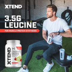 Xtend Original BCAA tub label shows 7g BCAAs per serving and electrolytes.