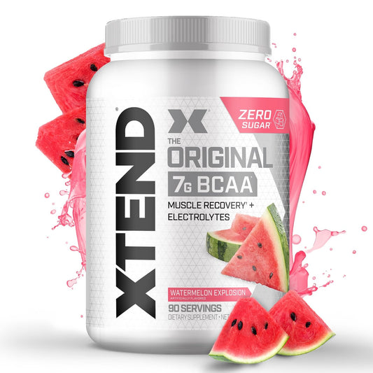 Xtend Original BCAA Powder bottle with Watermelon Explosion flavor for refreshing workouts.