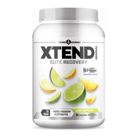 Xtend Original BCAA powder bottle highlighting 7g BCAAs for recovery