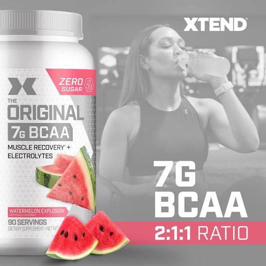Xtend BCAA powder poured into a glass for intra-workout hydration.