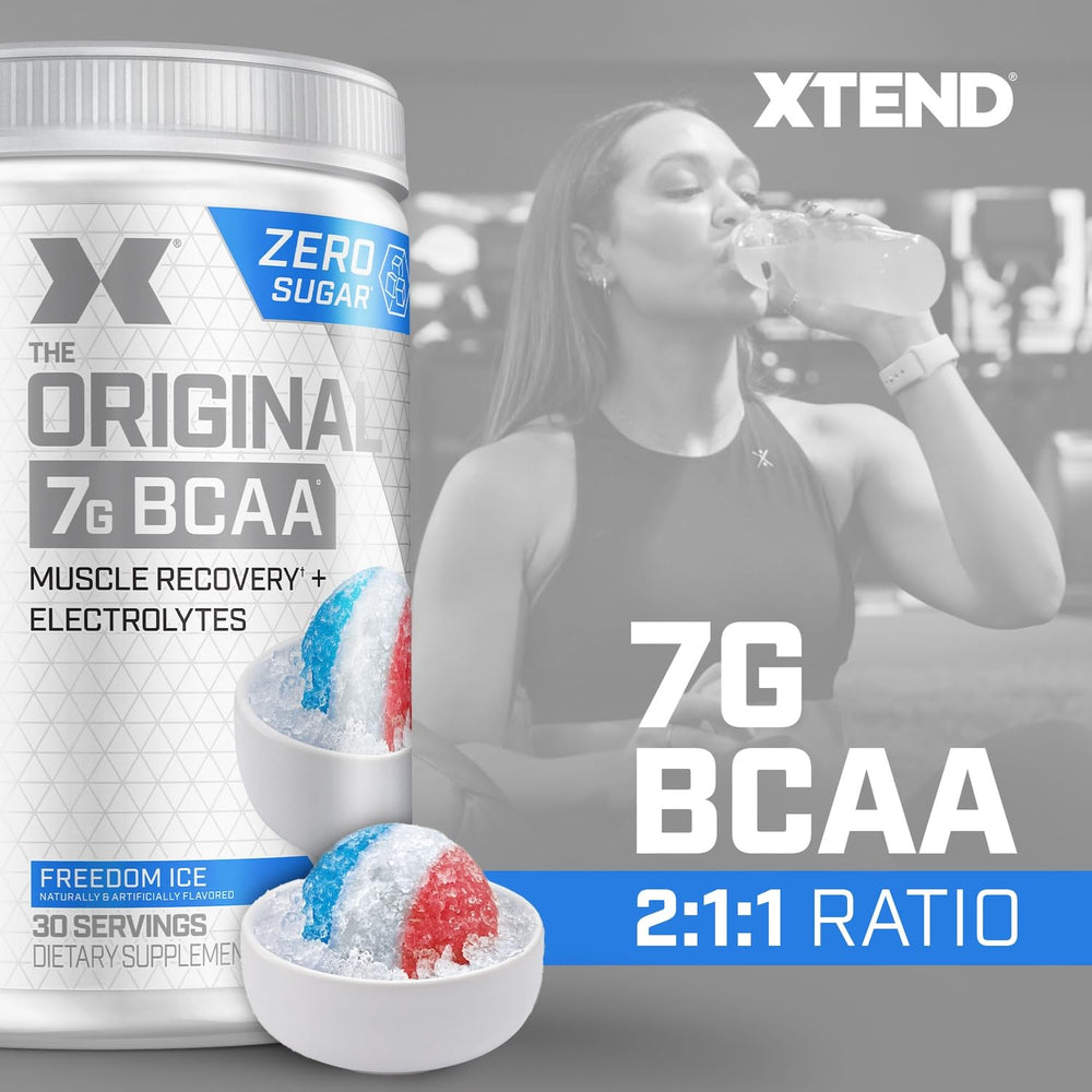 Mixing glass with Xtend powder ready for a refreshing workout drink