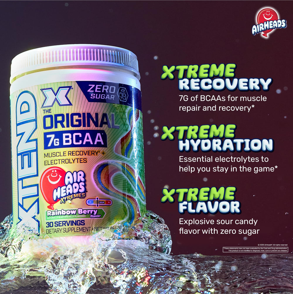 Xtend Original BCAAS mixing glass ready for refreshing hydration during training.