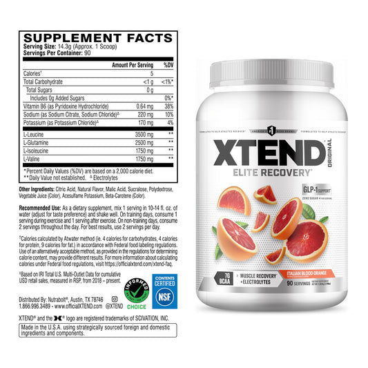Xtend Original BCAA Powder scoop highlights precise serving for post-workout intake.