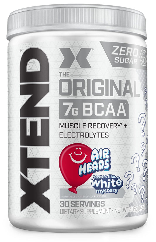 Xtend Original BCAA powder tub closed showing sugar-free formula for workouts