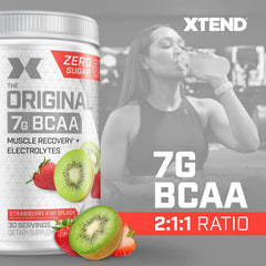 Xtend Original electrolyte blend bottle highlighting hydration during long sessions.
