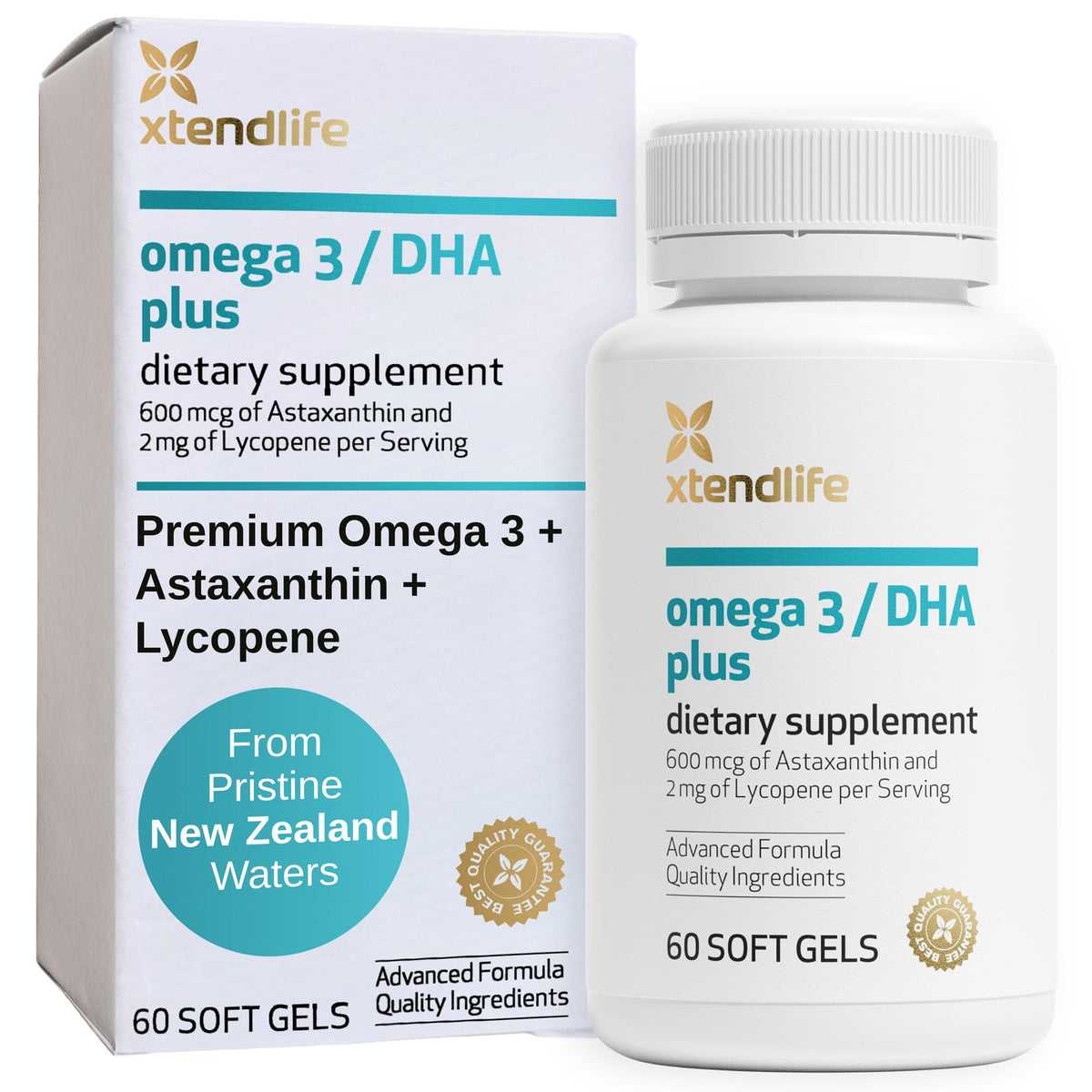 Xtendlife Omega3 DHA softgels for heart, brain, and eyes support with balanced fatty acids.