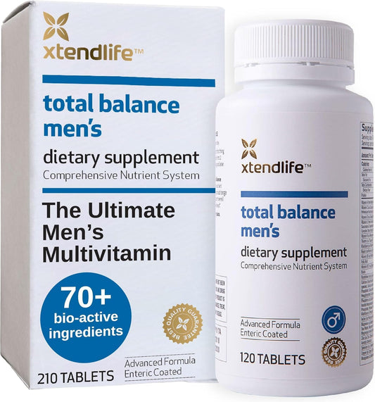 Xtendlife Total Balance Men’s Multivitamin bottle front highlighting daily nutrients for vitality