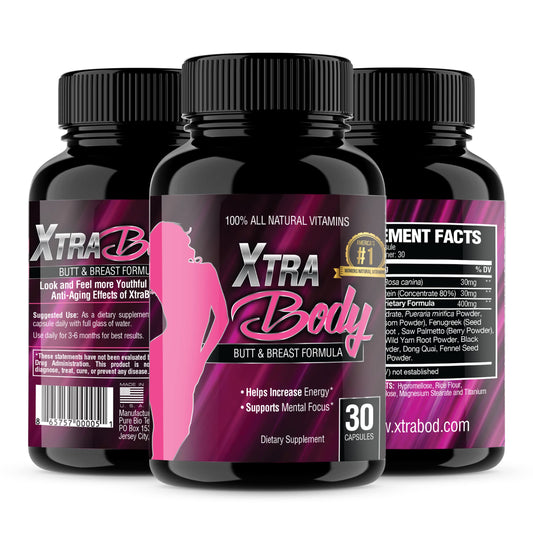 XtraBody bottle and capsules offer a convenient daily supplement for feminine wellness.