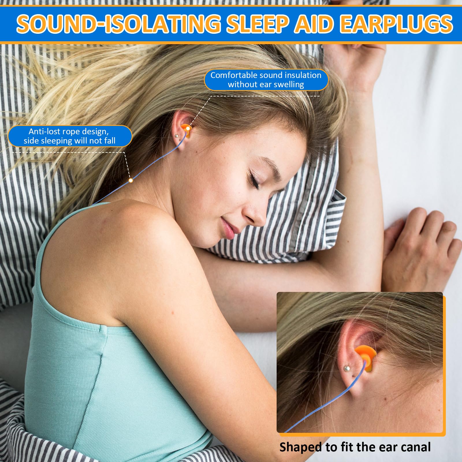 Xuhal ear plug with 22 inch cord to prevent loss during activities.