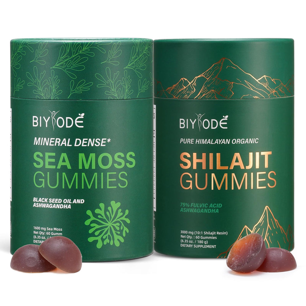Xuore Himalayan Shilajit Sea Moss Gummies bottle showing mineral-rich formula for daily vitality.
