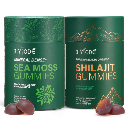 Xuore Himalayan Shilajit Sea Moss Gummies bottle showing mineral-rich formula for daily vitality.