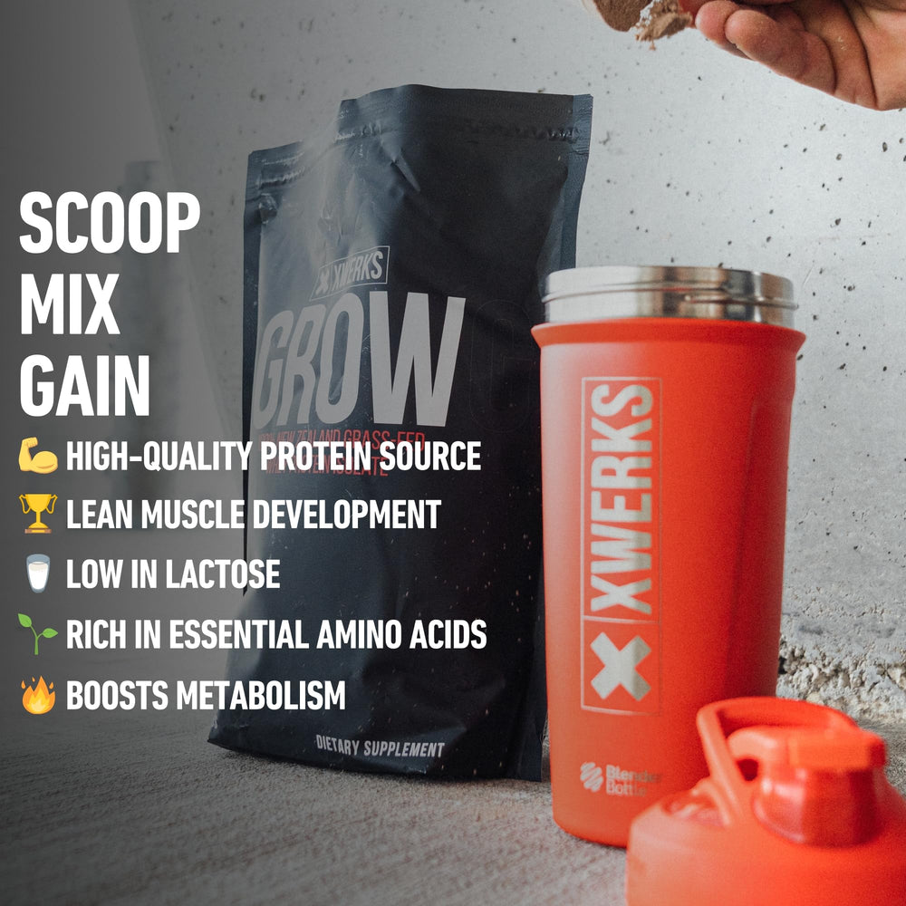 XWERKS Grow vanilla powder close-up on NZ dairy sourcing label highlights purity.