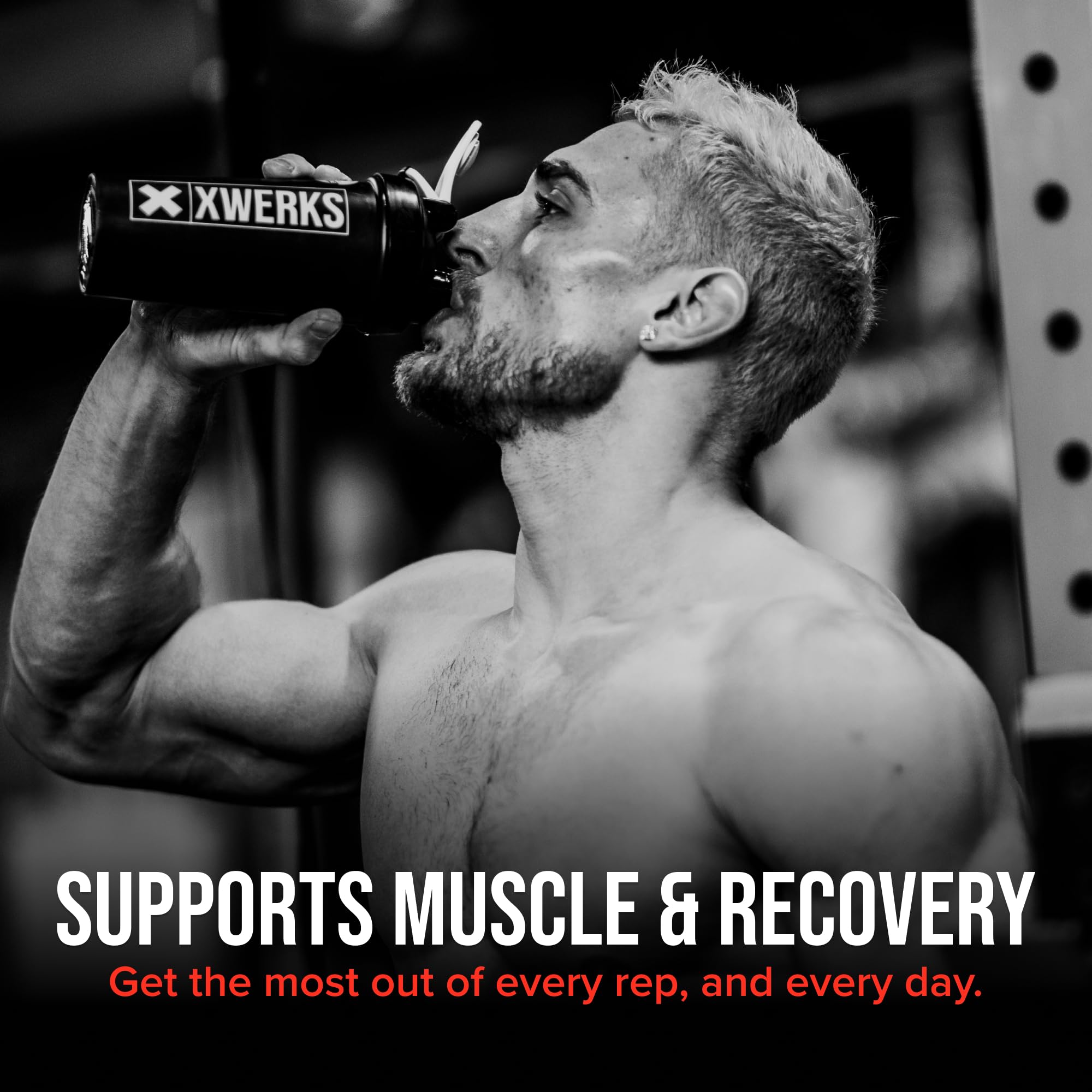XWERKS Grow post-workout scene suggests rapid muscle recovery support.