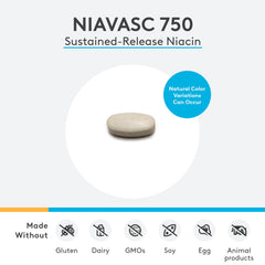 XYMOGEN NiaVasc 750 tablets close-up showing micro-coated texture.