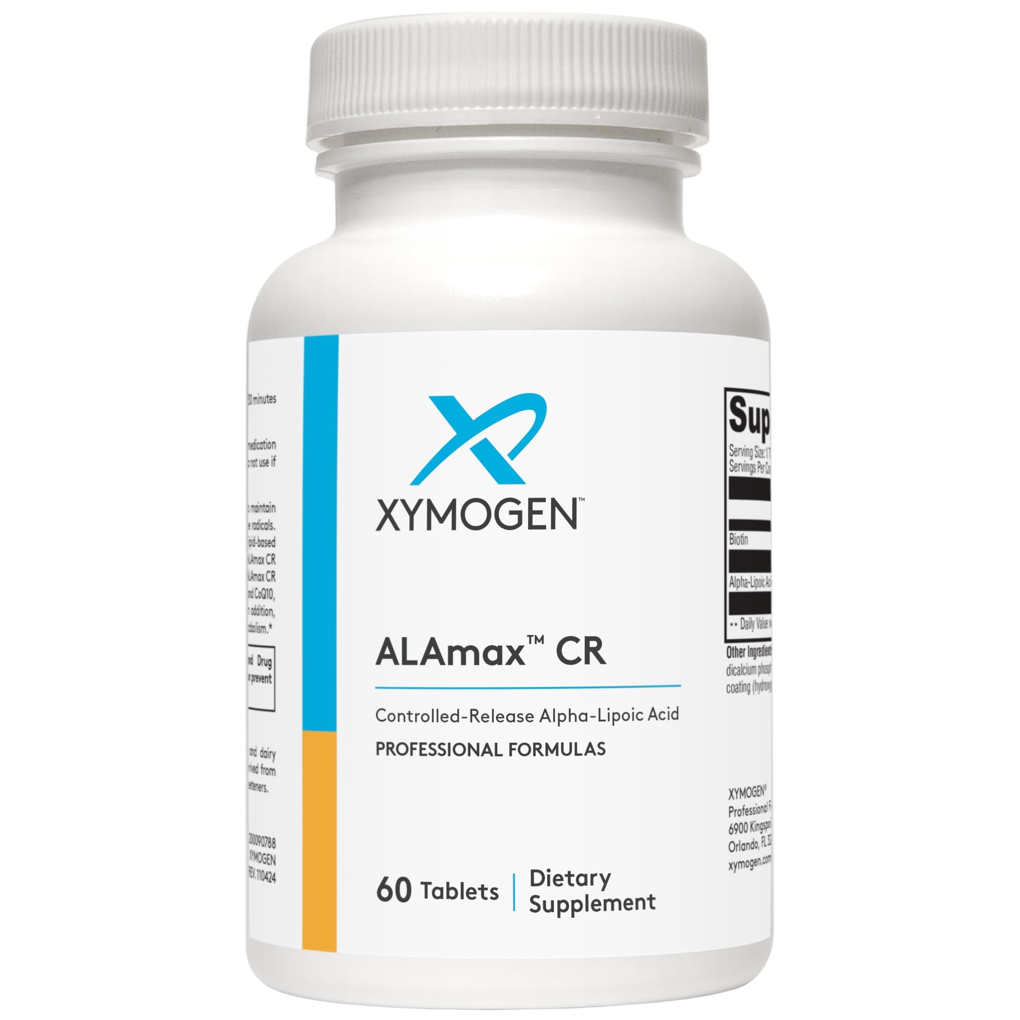 XYMOGEN ALAmax CR bottle front with 60 tablets for antioxidant support.