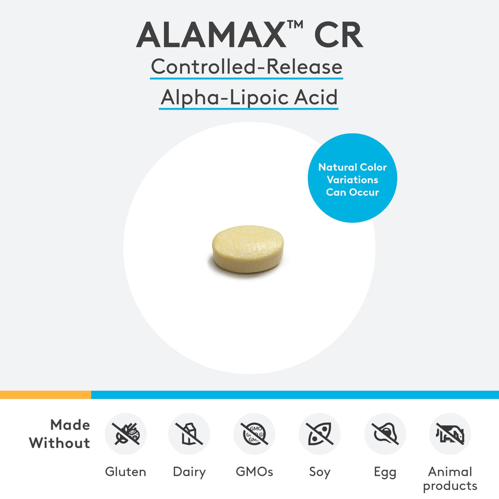 XYMOGEN ALAmax CR label highlights biotin synergy for glutathione balance.