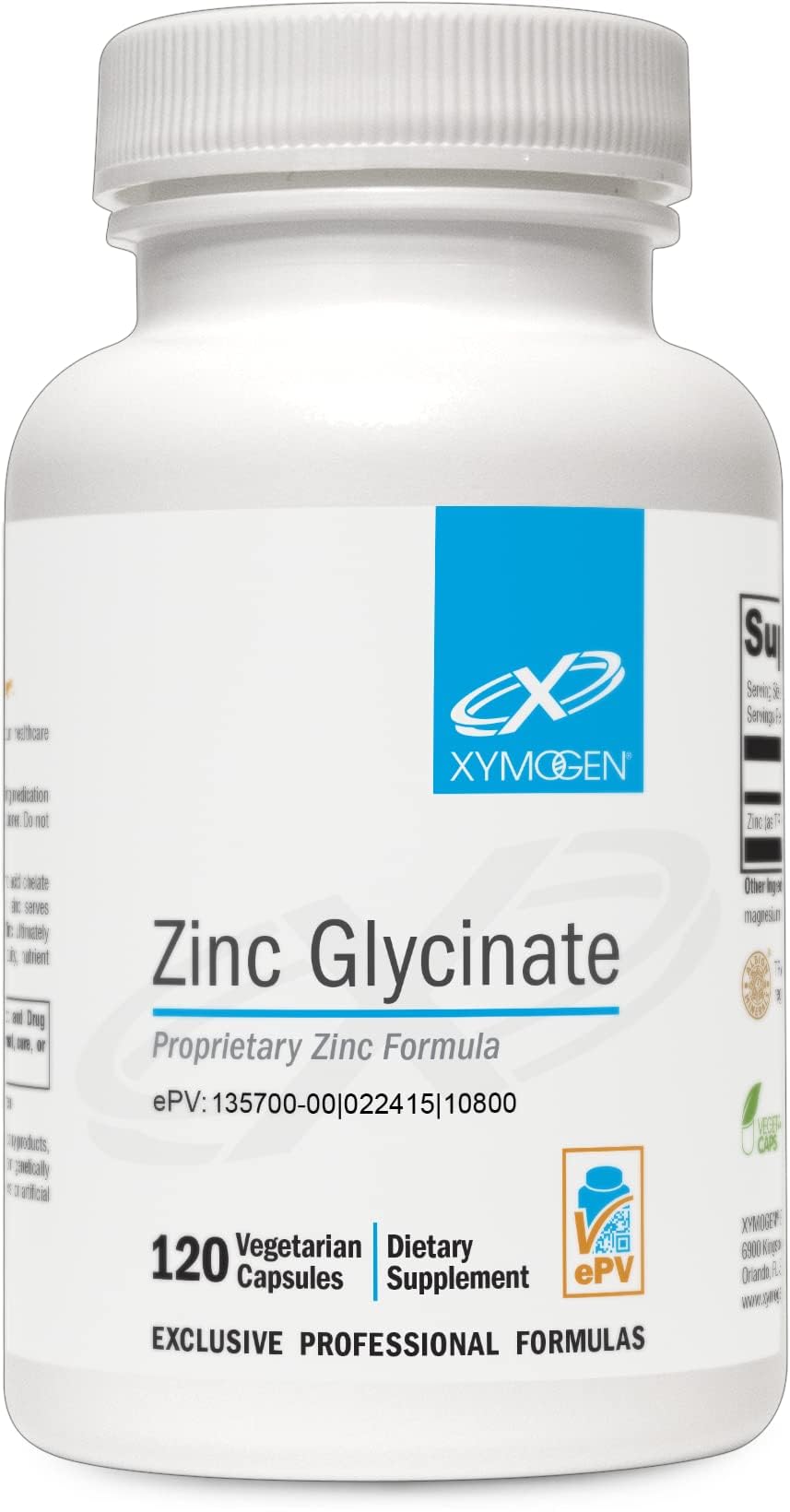XYMOGEN chelated zinc glycinate bottle for daily immune support.