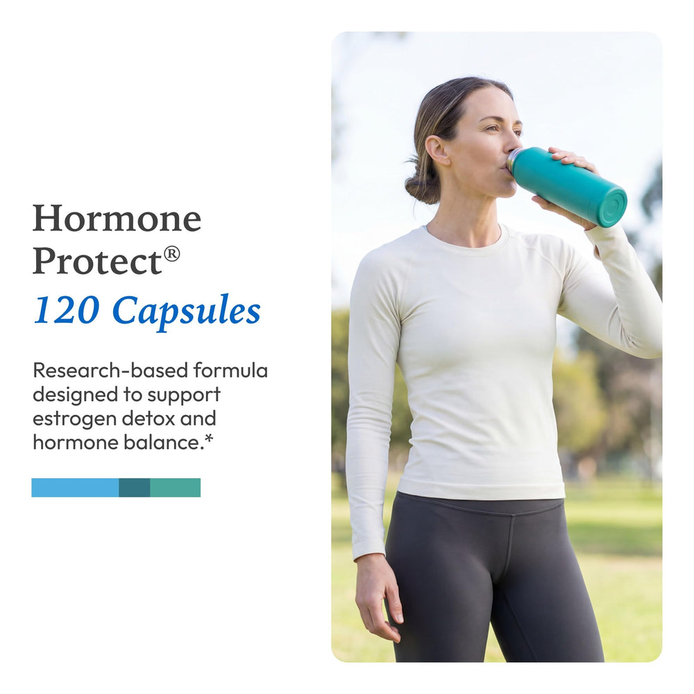 XYMOGEN Hormone Protect tablets shown with dosage lines for daily intake