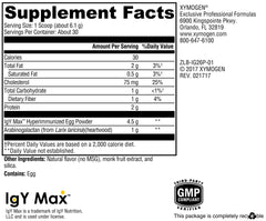 XYMOGEN IG 26 Plus DF powder jar highlighting IgY Max immune support.