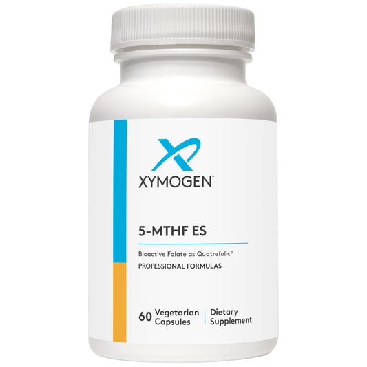 XYMOGEN 5-MTHF ES bottle front showing high potency folate for methylation support