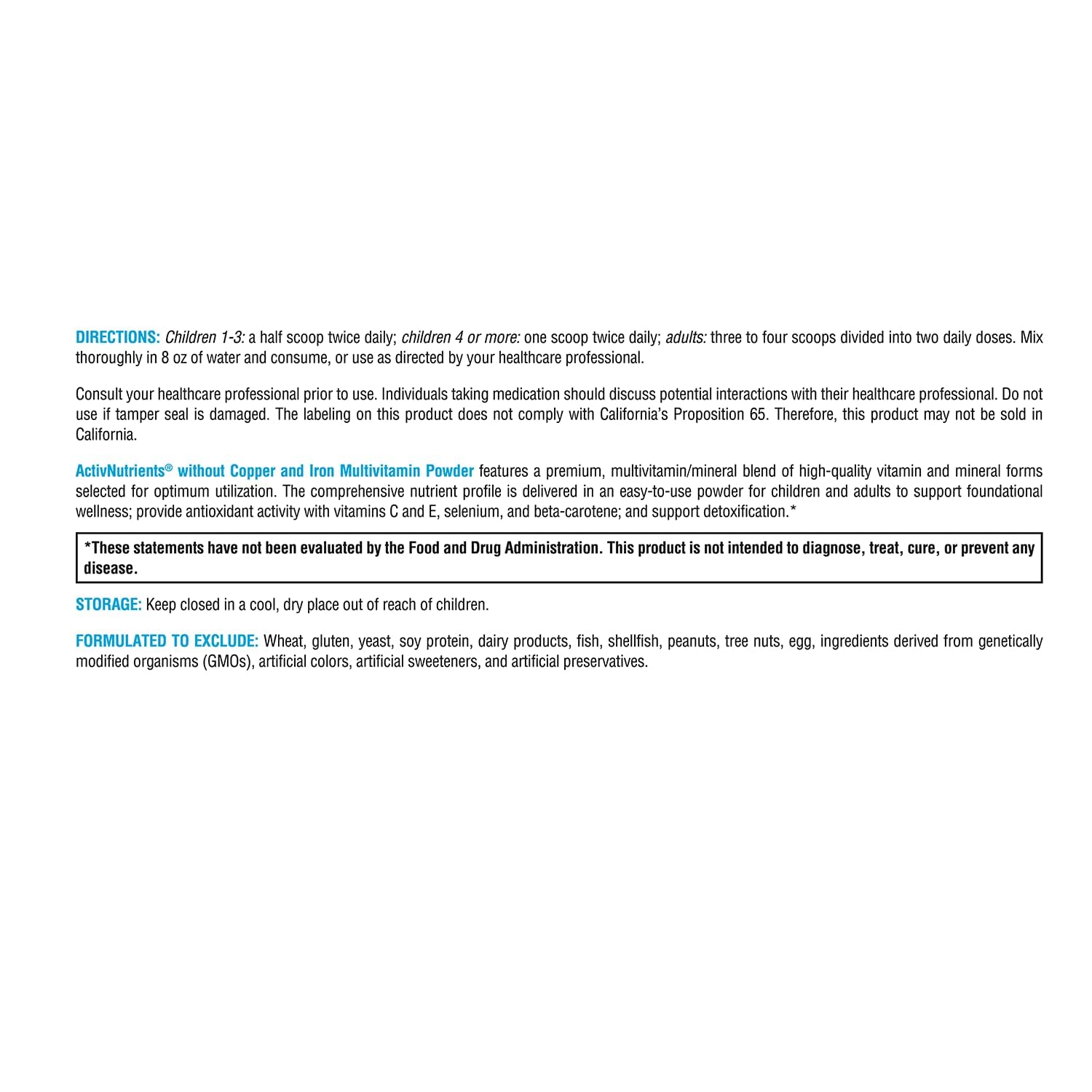 XYMOGEN ActivNutrients Fruit Punch label highlights exclusions like gluten and GMOs