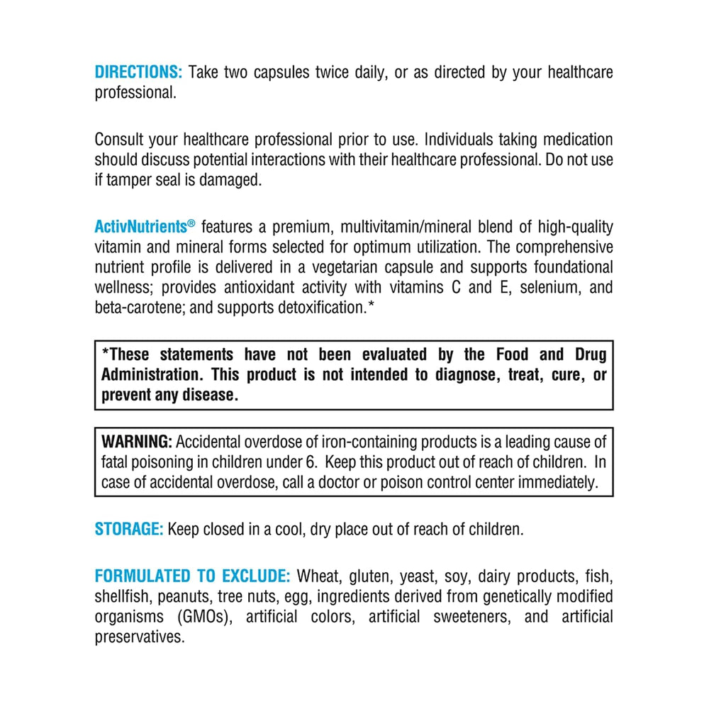 XYMOGEN ActivNutrients icon set shows antioxidants and immune support nutrients.