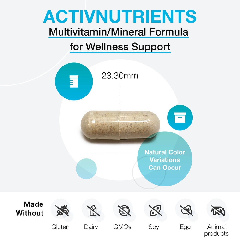 XYMOGEN ActivNutrients label close-up reveals chelated minerals and B vitamins.