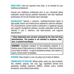 Label detail of XYMOGEN ActivNutrients showing iron and folate for energy support.