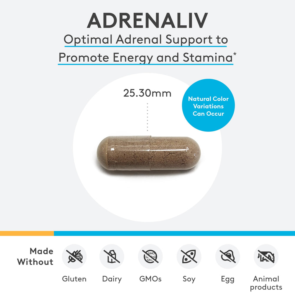 XYMOGEN Adrenaliv ingredient blend with rhodiola and schisandra for balanced energy.
