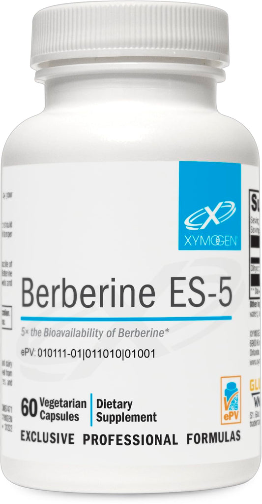XYMOGEN Berberine ES-5 bottle front view with 60 capsules for daily metabolic support.