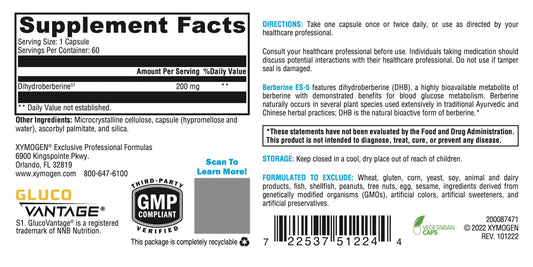 XYMOGEN Berberine ES-5 capsules in blister for easy daily dosing.