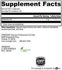 Xymogen Berberine HCL capsules close-up highlighting convenient daily dosing for wellness support.