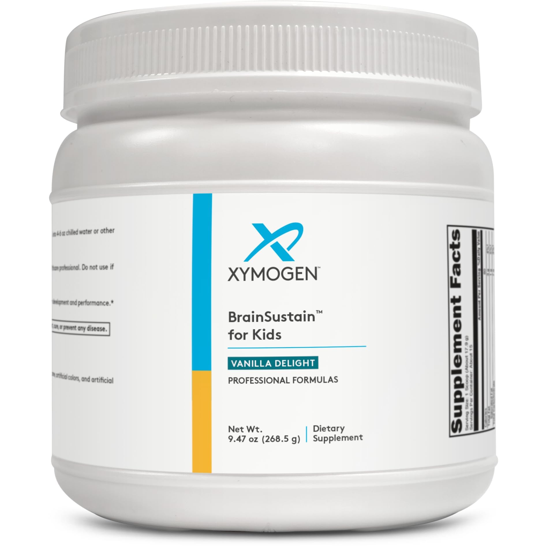 XYMOGEN BrainSustain for Kids vanilla flavor packet ready for daily focus support
